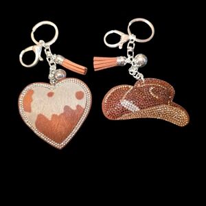 Bling Cowboy Hat & Boot Rhinestone Handbag Charm & Keychain Set